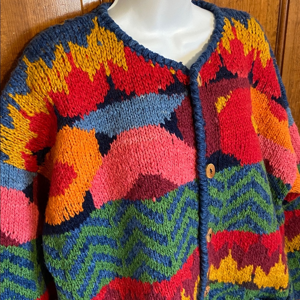 Vintage Express Tricot Cardigan Women One Size Handknit Wool Aztec Incan OS - Picture 3 of 11